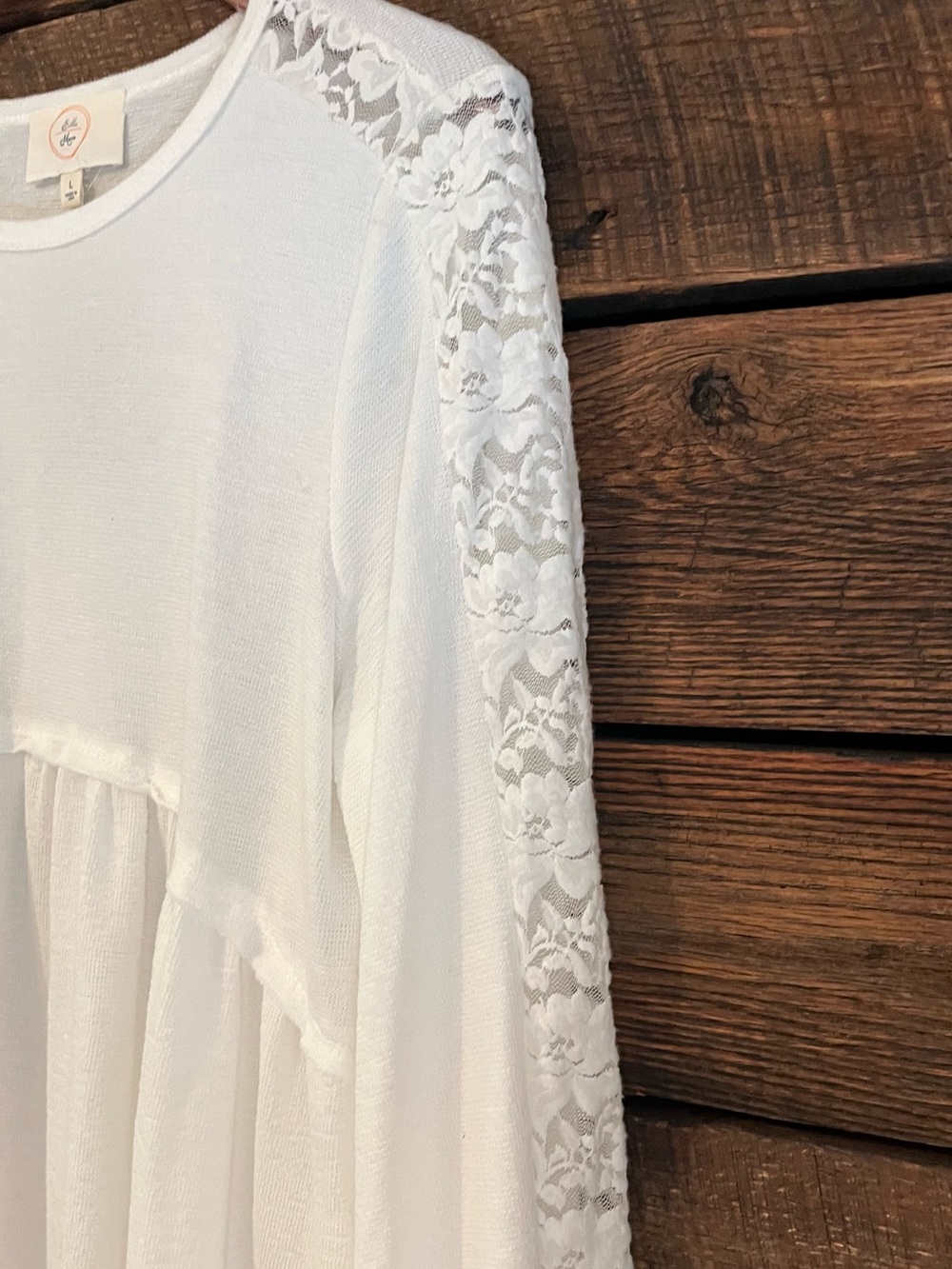 Ella Mara white waffle knit lace trim long sleeve scoop neck relaxed fit large - Picture 3 of 8